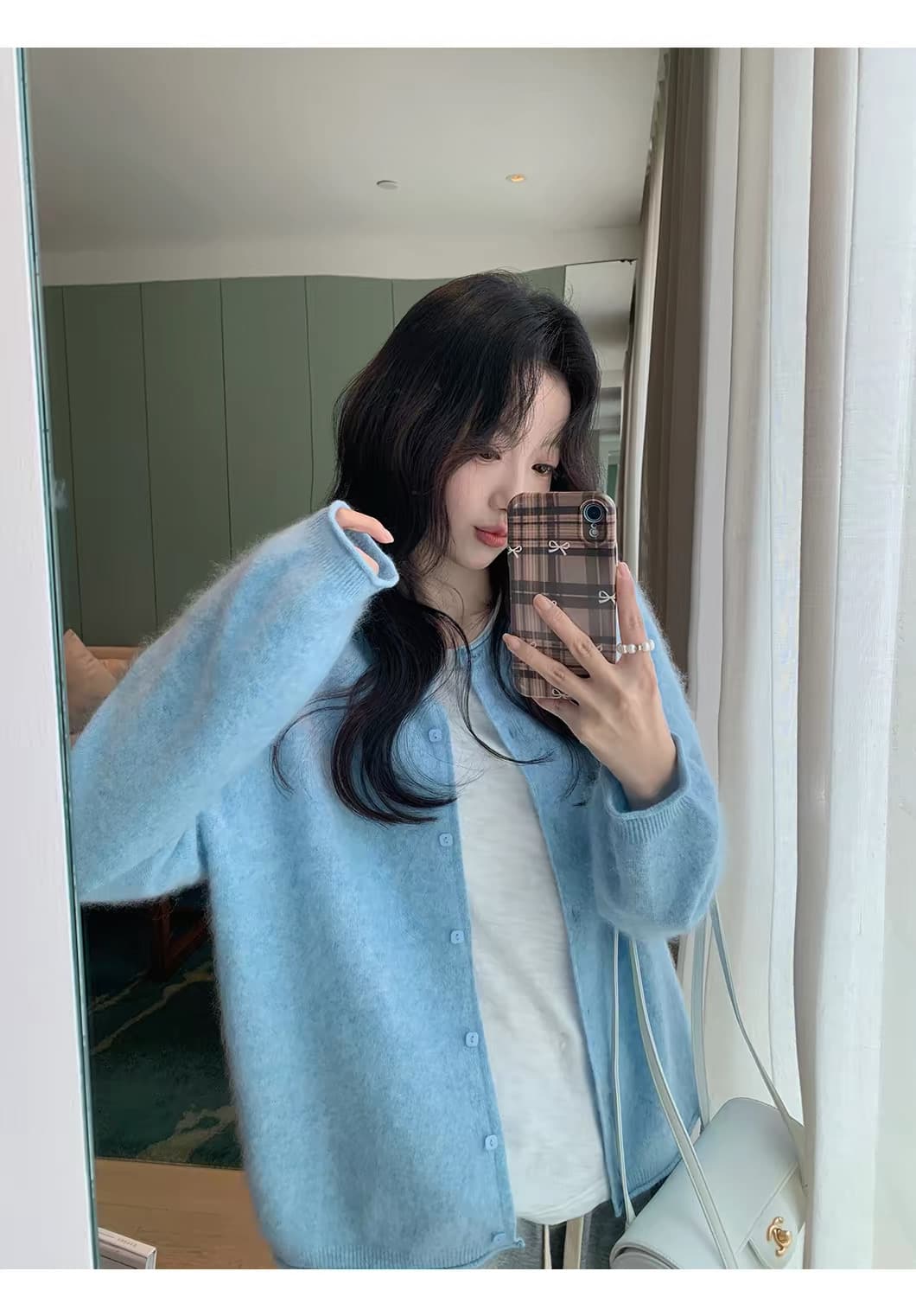2026 새로운 양모 벌룬 소매 니트 오픈 가디건 여성 라운드 넥 볼륨 측면에 의류 상세 이미지 38