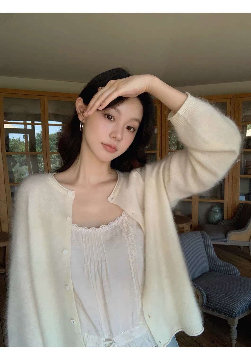 2026 새로운 양모 벌룬 소매 니트 오픈 가디건 여성 라운드 넥 볼륨 측면에 의류 상세 이미지 41