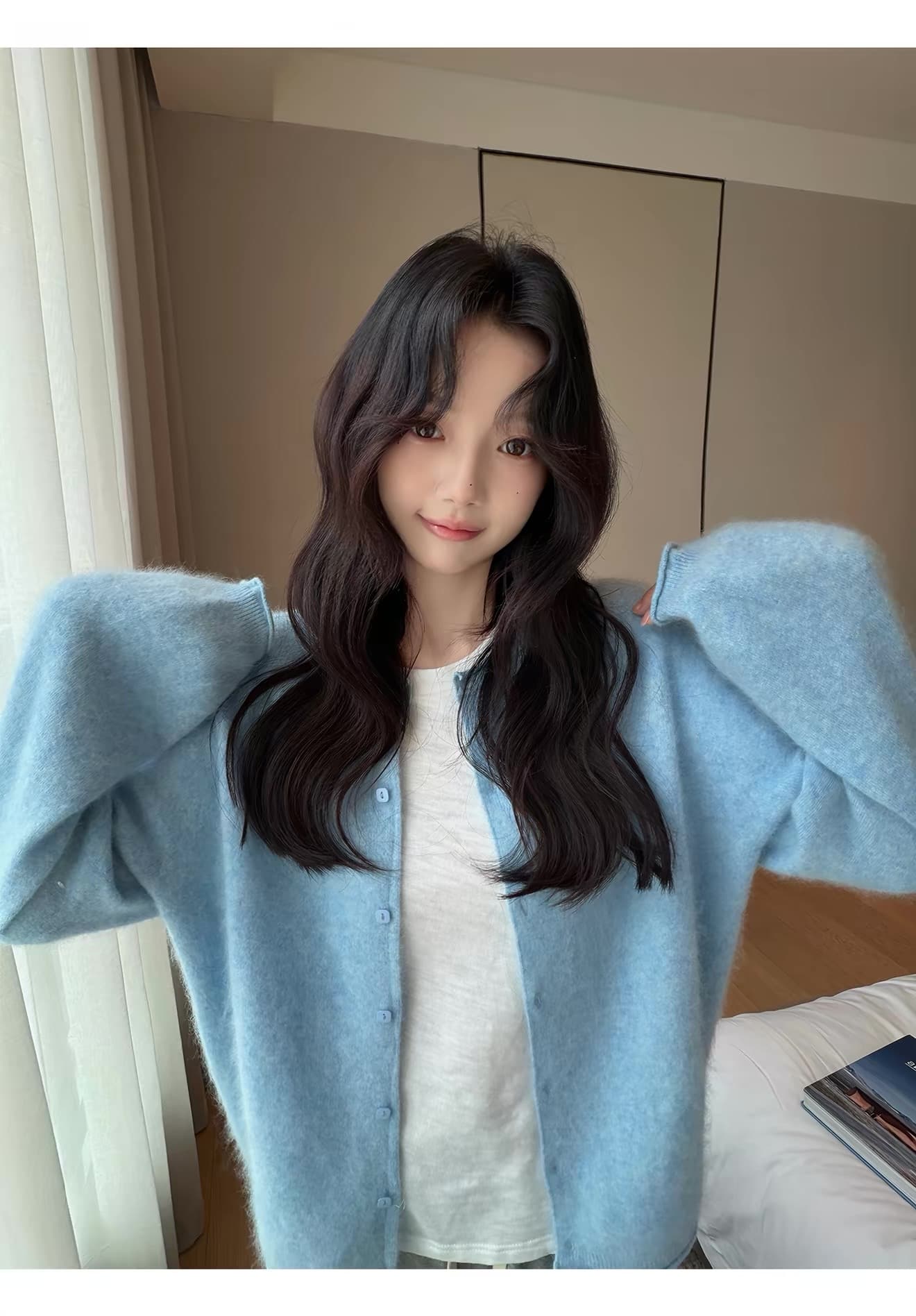 2026 새로운 양모 벌룬 소매 니트 오픈 가디건 여성 라운드 넥 볼륨 측면에 의류 상세 이미지 44