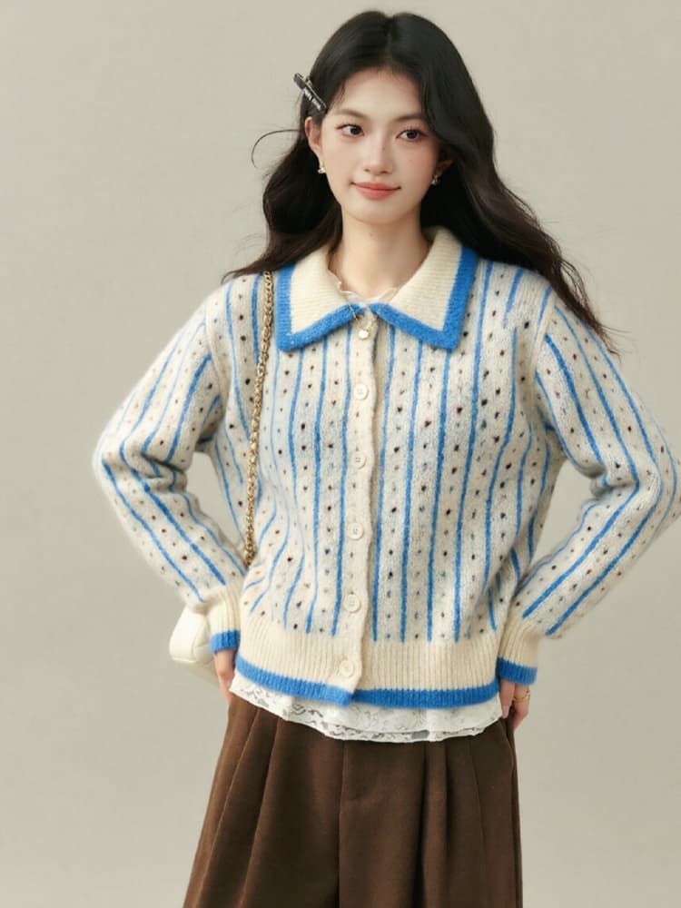 2026 새로운 세로 줄무늬 스웨터 오픈 가디건 니트 가을 겨울 재킷 느긋한 느슨함 센스 이미지 5