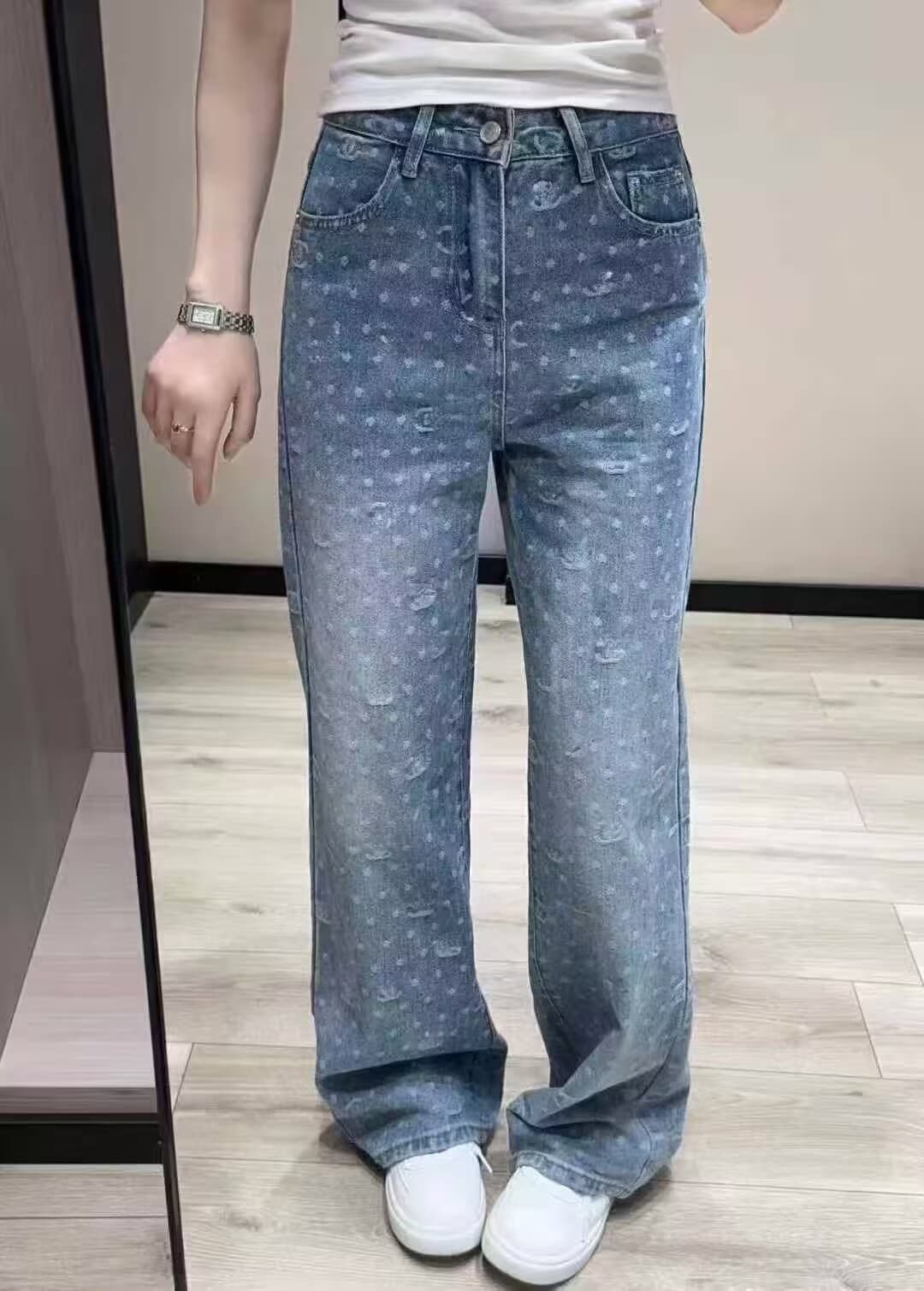 폭발 자카드 알파벳 청바지 상세 이미지 1