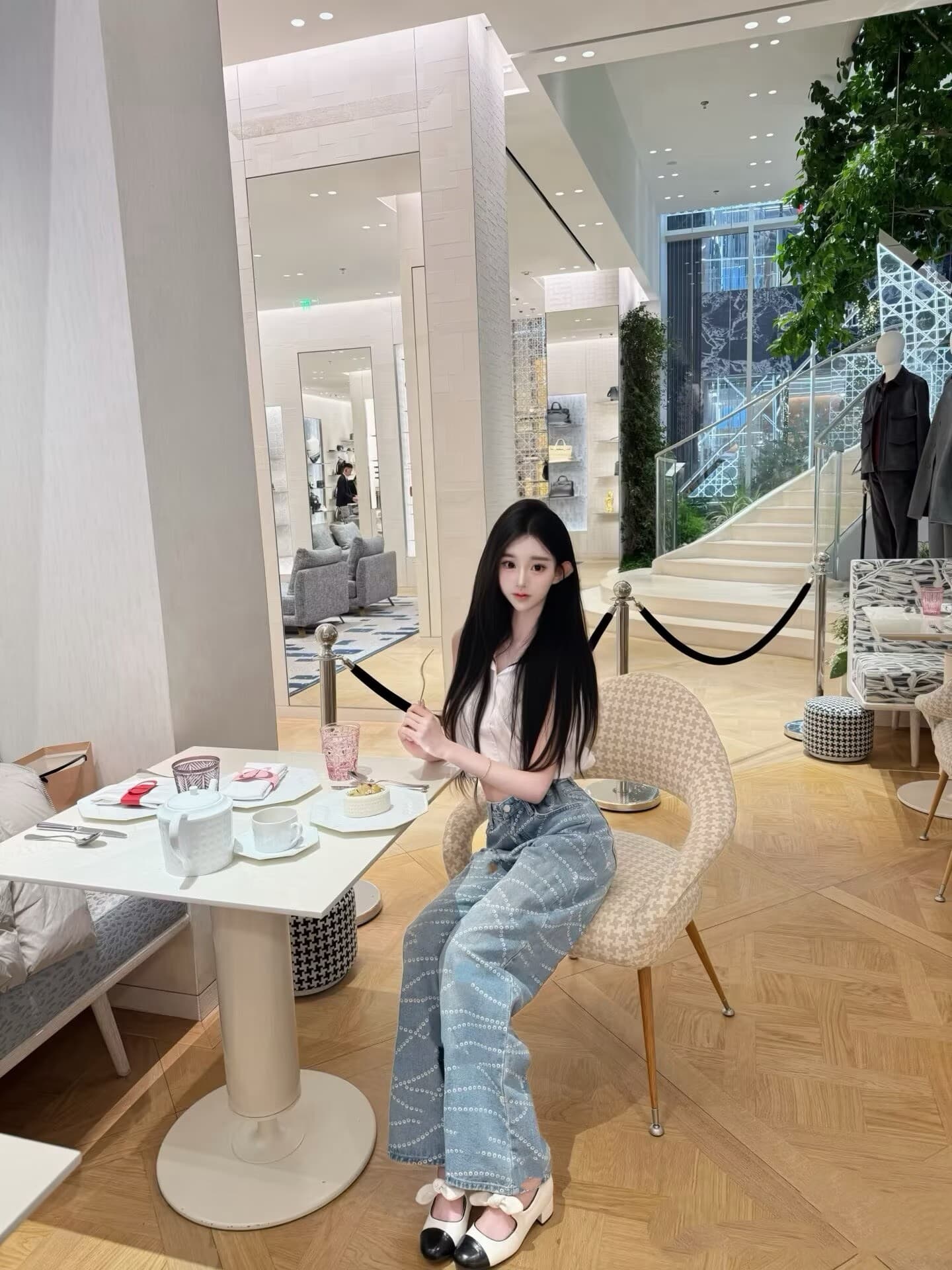 폭발 작은 샤넬 스타일 체인 질감 청바지 이미지 2