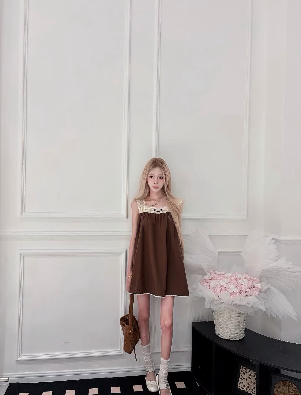 폭발 오류 부서 레이스 배색 캐주얼 인형 치마