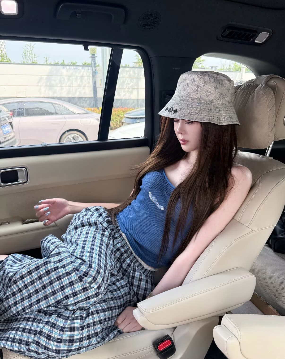 폭발 알파벳 조끼 체크무늬 캐주얼 와이드 레그 팬츠 세트 상세 이미지 2