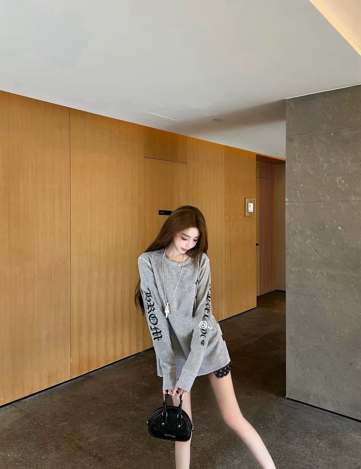 폭발 질감 후아 남편 그리드 긴팔 후드티