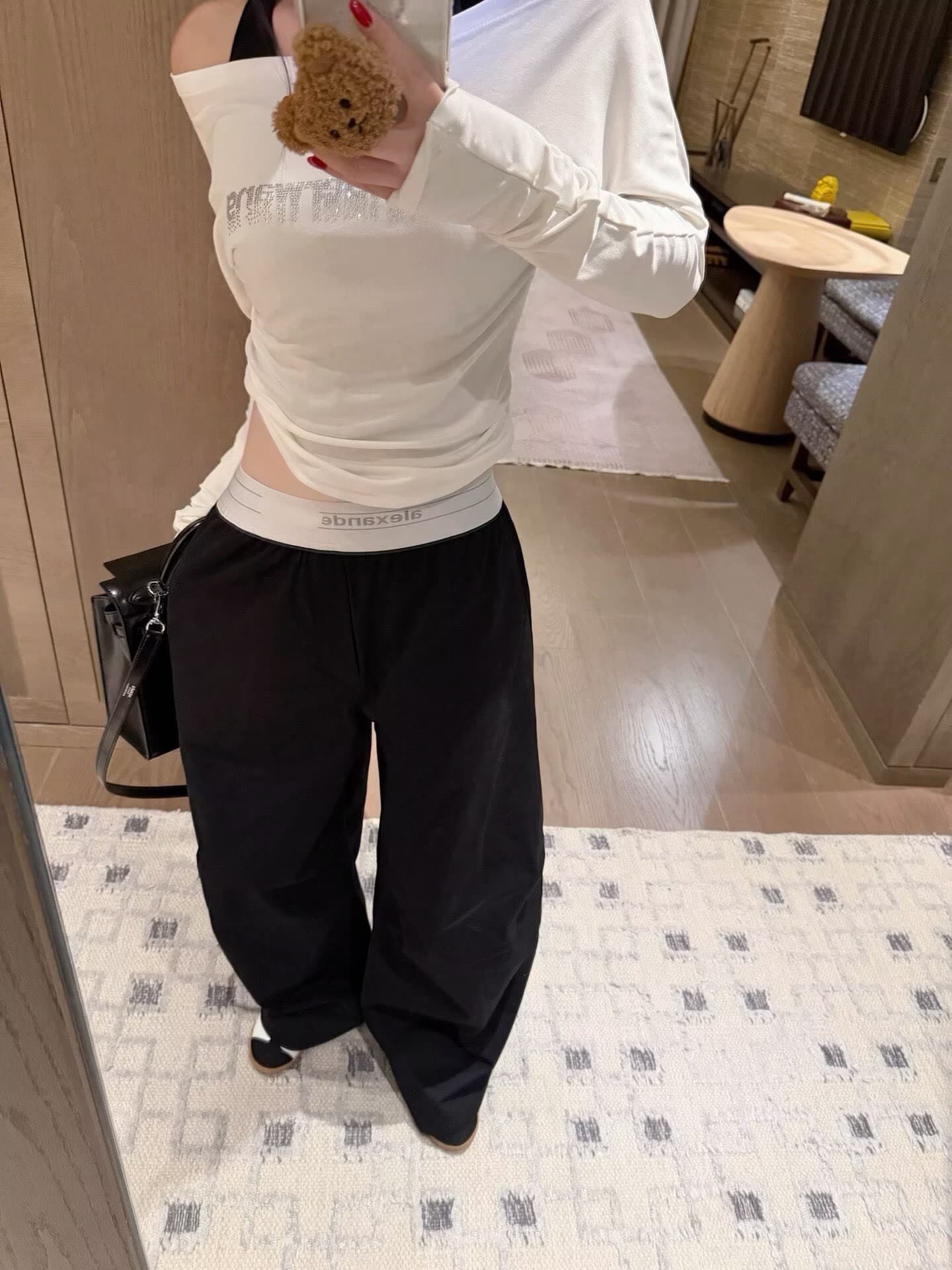 폭발 알파벳 패치워크 리본 캐주얼 넓은 다리 워크웨어 팬츠 이미지 3