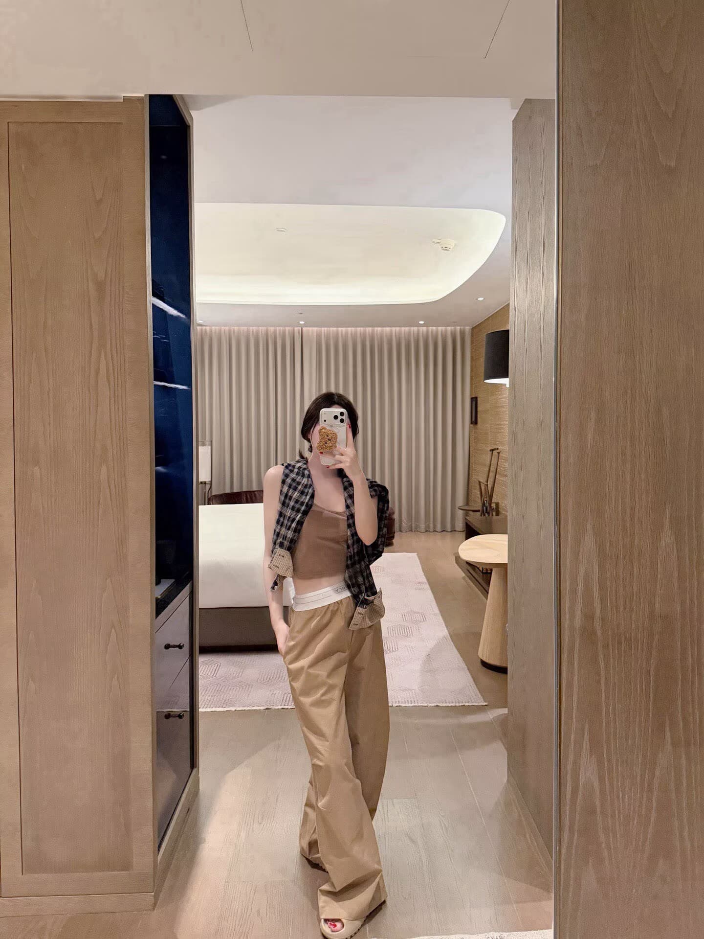 폭발 알파벳 패치워크 리본 캐주얼 넓은 다리 워크웨어 팬츠 상세 이미지 1