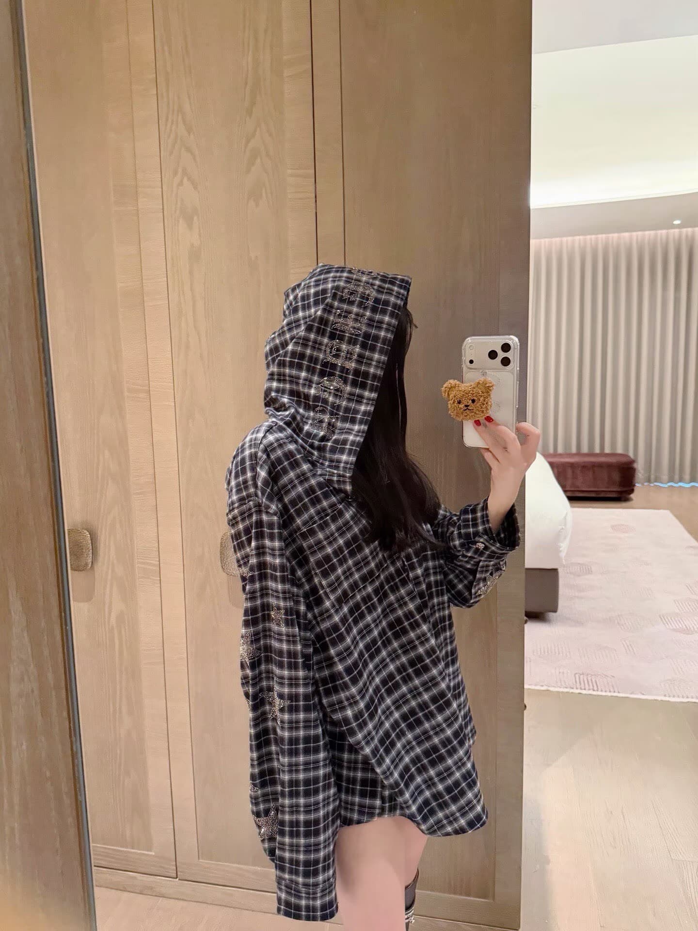 폭발 무거운 작업 핫픽스 알파벳 체크무늬 후드 재킷 상세 이미지 3