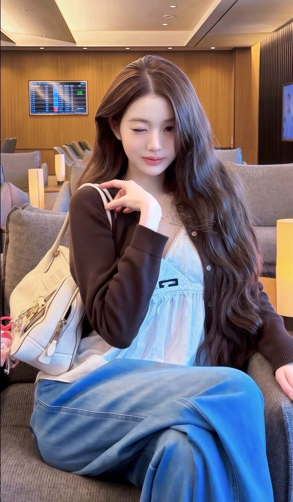 폭발 오류 부서 니트 오픈 가디건 홀로우 아웃 슬립 맨위 투피스 세트 이미지 2