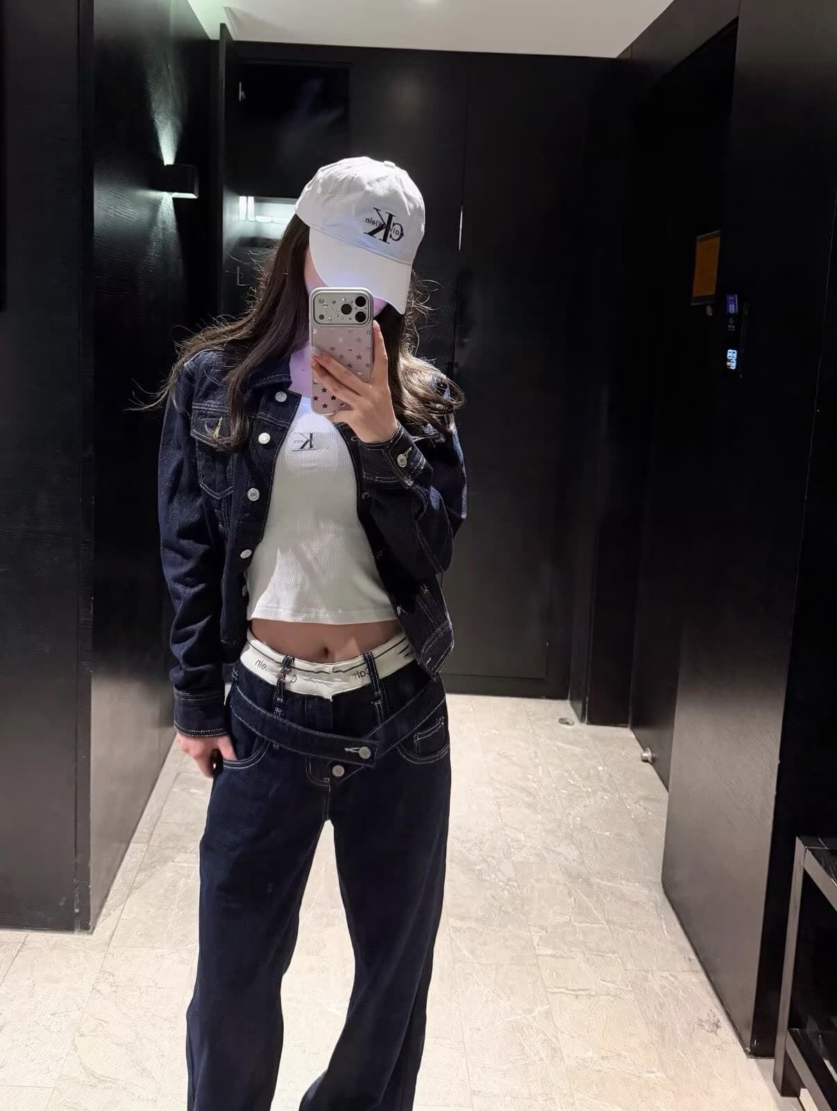 폭발 허리 머리 알파벳 질감 데님 와이드 레그 팬츠 상세 이미지 1