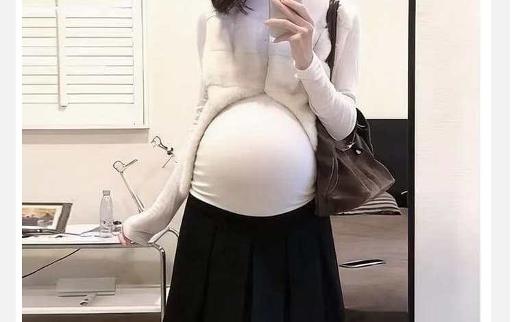 지금 임산부 레트로 하이웨이스트 복부 지지 다용도 슬림해 보이는 고급 회색 모직 5 점 플리츠 반 스커트 중간 스커트 상세 이미지 2