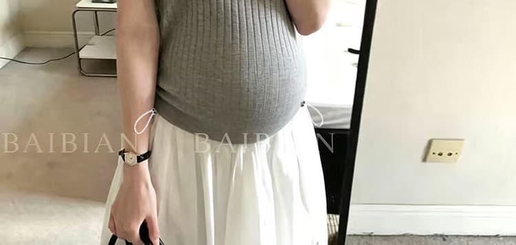 지금 임산부 여름 면 100% 디자인 센스 자수 수 있습니다. 조정 슬림해 보이는 반신 스커트 상세 이미지 30