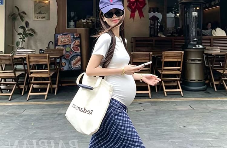 지금 임산부 여름 새로운 높음 폭탄 체크무늬 다용도 반신 스커트 상세 이미지 25