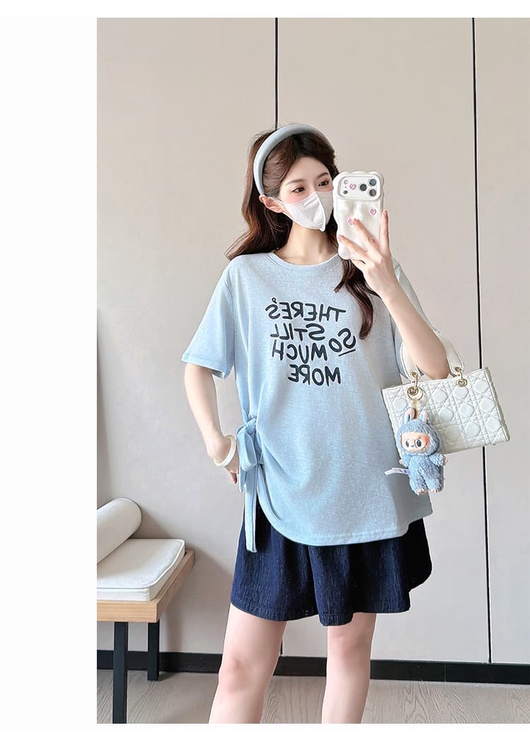 지금 실사 임산부 여름 새로운 라운드 넥 스트랩 알파벳 프린트 임산부 맨위 상세 이미지 19