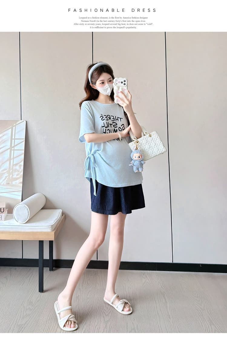 지금 실사 임산부 여름 새로운 라운드 넥 스트랩 알파벳 프린트 임산부 맨위 상세 이미지 22