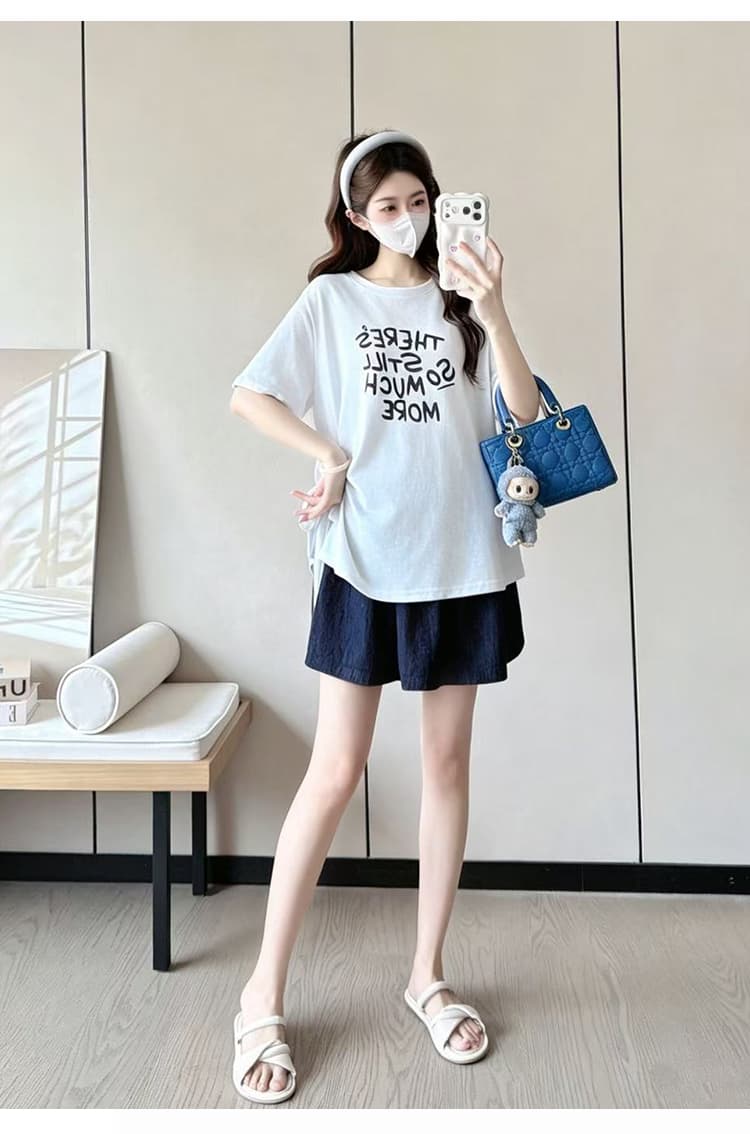 지금 실사 임산부 여름 새로운 라운드 넥 스트랩 알파벳 프린트 임산부 맨위 상세 이미지 24