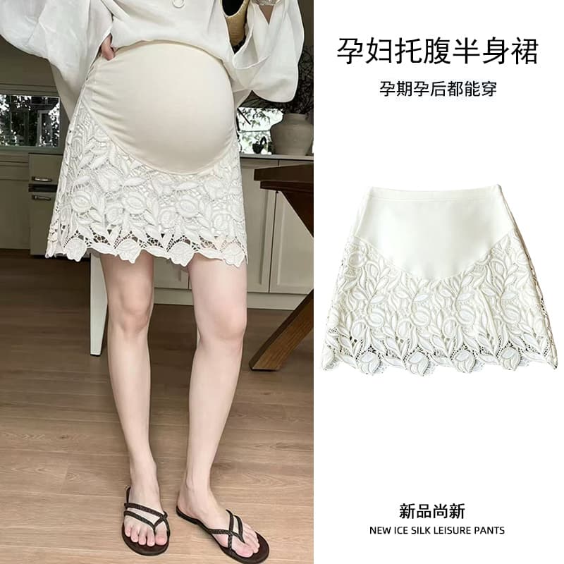 지금 임산부 반신 스커트 무거운 작업 엠보싱 자수 레이스 꽃 절묘한 복부 지지 반신 스커트 이미지 4