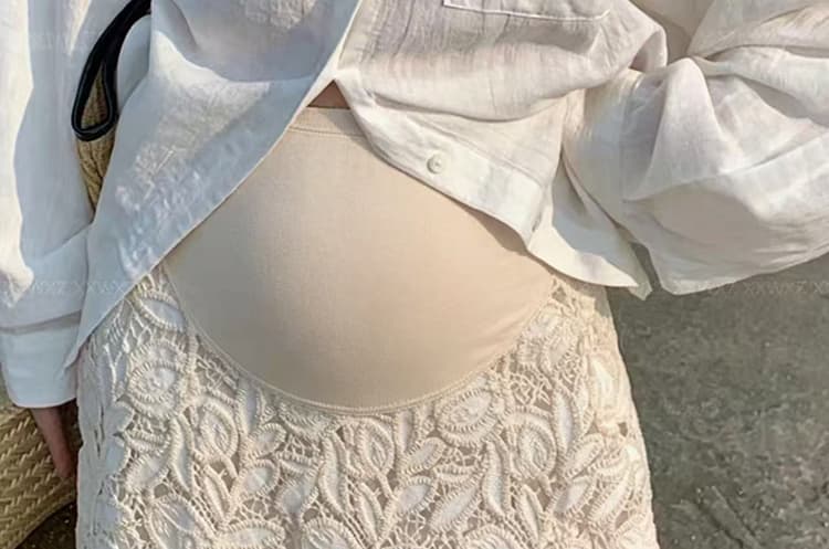 지금 임산부 반신 스커트 무거운 작업 엠보싱 자수 레이스 꽃 절묘한 복부 지지 반신 스커트 상세 이미지 29