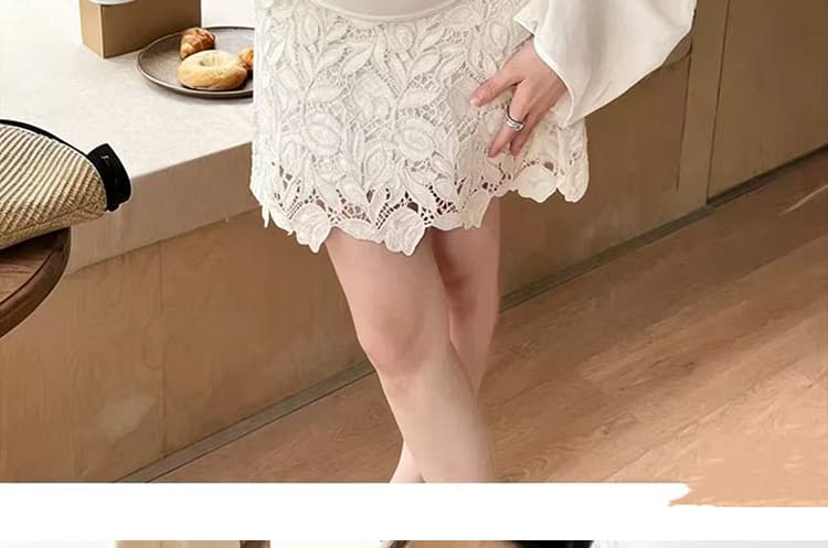 지금 임산부 반신 스커트 무거운 작업 엠보싱 자수 레이스 꽃 절묘한 복부 지지 반신 스커트 상세 이미지 32