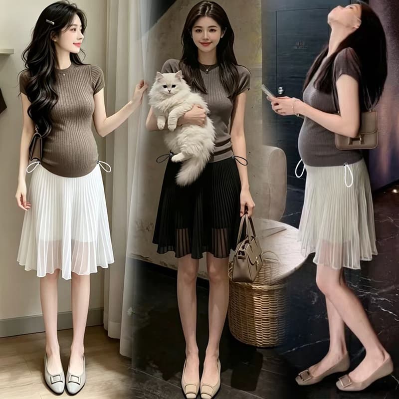 지금 임산부 새로운 여름 다용도 한 마디 수 있습니다. 조정 플리츠 반신 중간 스커트