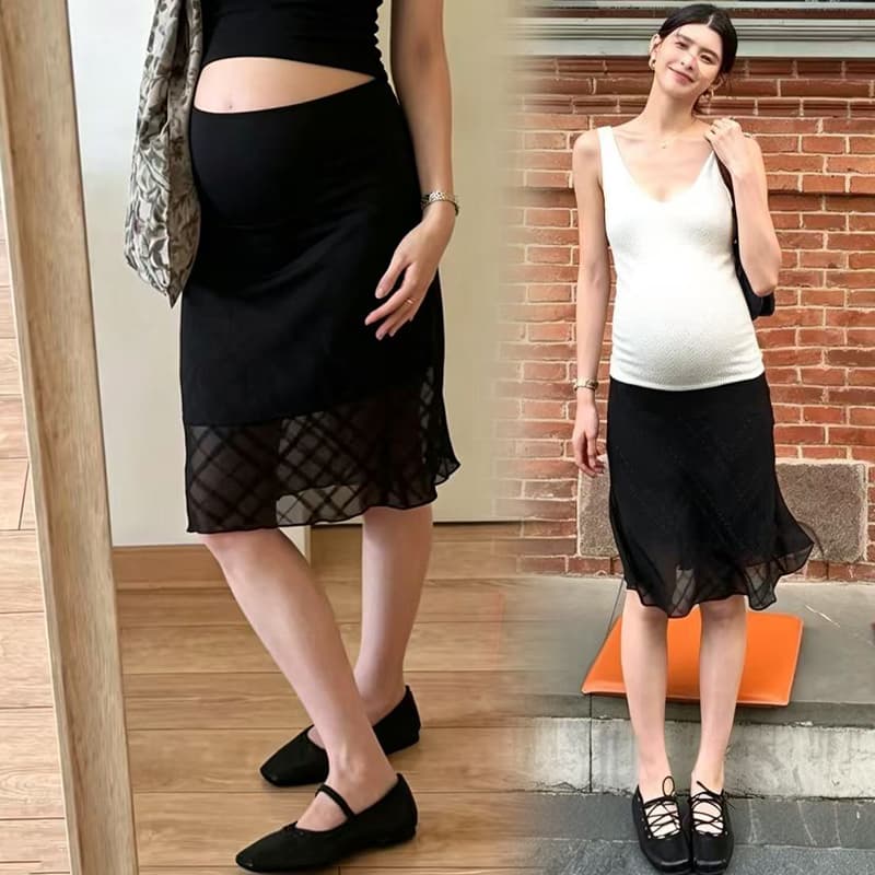 임산부 새로운 다용도 체크무늬 수 있습니다. 복부 지지 반신 스커트 이미지 2