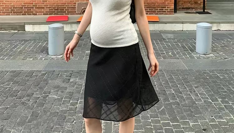 임산부 새로운 다용도 체크무늬 수 있습니다. 복부 지지 반신 스커트 상세 이미지 25