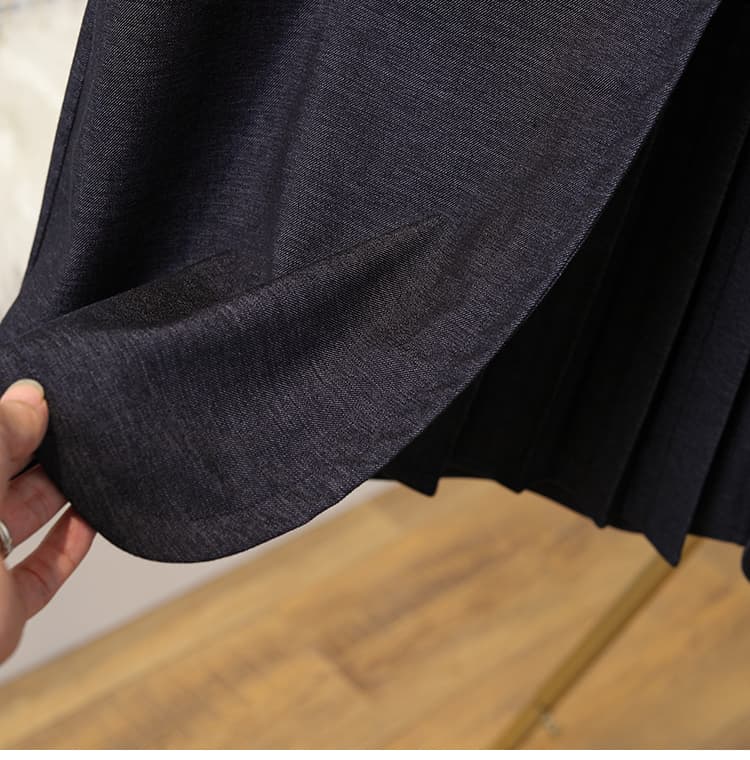 실사 가을 새로운 빅 사이즈 허리밴드 루즈핏 플리츠 캐주얼 반신 스커트 지방 mm 미니멀리즘 데님 스커트 상세 이미지 14