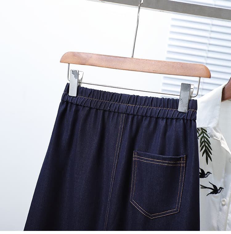 실사 여름 새로운 빅 사이즈 여성 의류 루즈핏 데님 지방 치마 지방 mm 슬림해 보이는 허리밴드 한국 스타일 A라인 스커트 상세 이미지 16