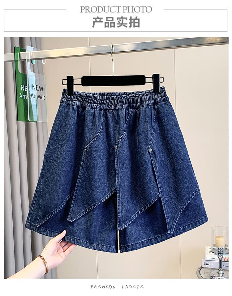 실사 여름 새로운 빅 사이즈 루즈핏 넓은 다리 5 점 청바지 지방 mm 표지 배 슬림해 보이는 치마바지 미니 스커트 상세 이미지 6