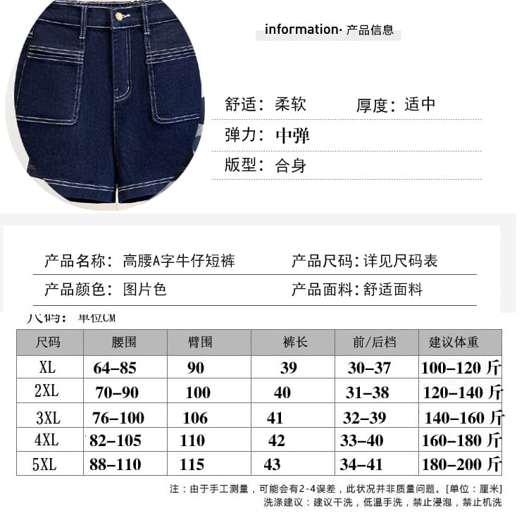 실사 여름 새로운 빅 사이즈 루즈핏 넓은 다리 데님 반바지 지방 mm 허리밴드 하이웨이스트 캐주얼 핫 바지 상세 이미지 2