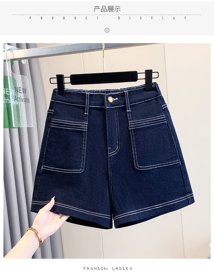 실사 여름 새로운 빅 사이즈 루즈핏 넓은 다리 데님 반바지 지방 mm 허리밴드 하이웨이스트 캐주얼 핫 바지 상세 이미지 7