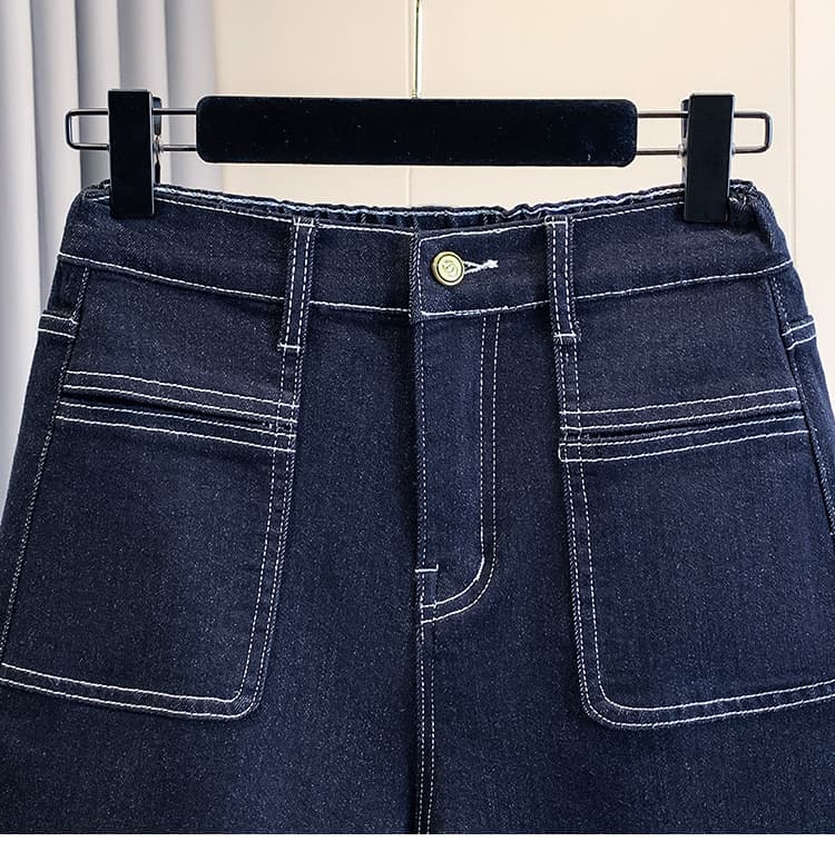 실사 여름 새로운 빅 사이즈 루즈핏 넓은 다리 데님 반바지 지방 mm 허리밴드 하이웨이스트 캐주얼 핫 바지 상세 이미지 10