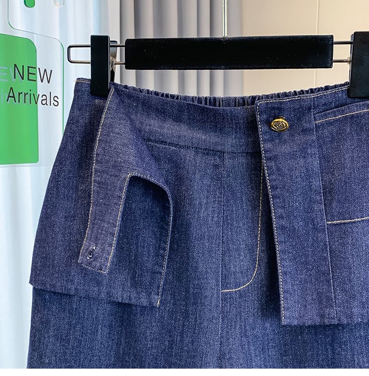 실사 여름 새로운 빅 사이즈 가짜 두 조각 데님 캐주얼 5 점 바지 지방 mm 허리밴드 넓은 다리 디자인 센스 바지 상세 이미지 12
