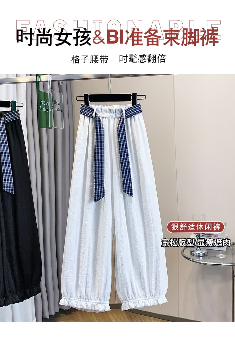 실사 아모이 빅 사이즈 루즈핏 얇은 스타일 조거 캐주얼 8 점 바지 지방 mm 허리밴드 휴가 9 포인트 와이드 레그 팬츠 상세 이미지 5