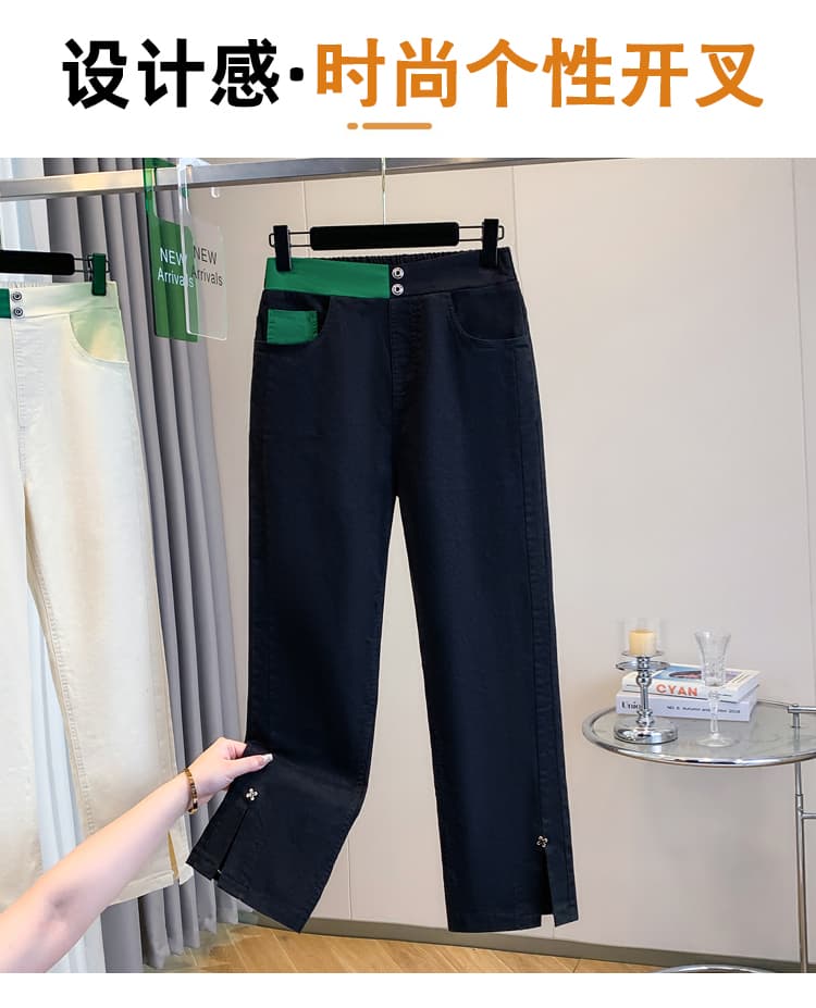 실사 이른 가을 지불 빅 사이즈 캐주얼 유럽어 버전 신축성 9 포인트 여름 섹션 스트레이트 바지 지방 mm 패션 트임 바지 상세 이미지 3