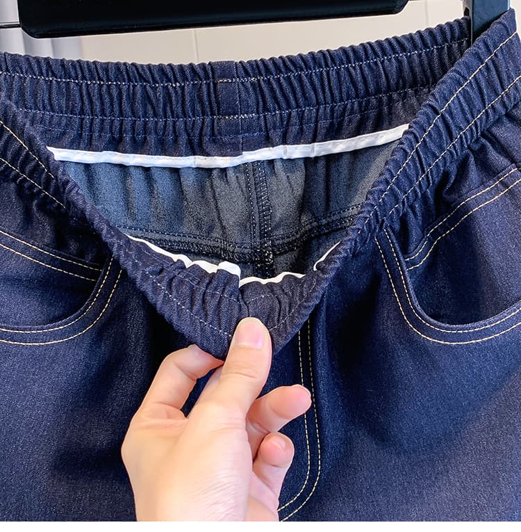 실사 가을 새로운 빅 사이즈 한국 스타일 스트레이트 데님 여성 긴 바지 지방 mm 슬림해 보이는 허리밴드 하이웨이스트 캐주얼 바지 상세 이미지 10