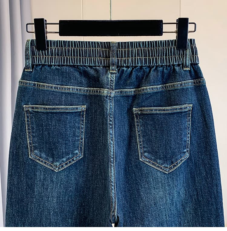실사 가을 새로운 빅 사이즈 청바지 여성 좁은 에디션 와이드 레그 팬츠 지방 mm 바지 루즈핏 스트레이트 하이웨이스트 허리밴드 상세 이미지 16