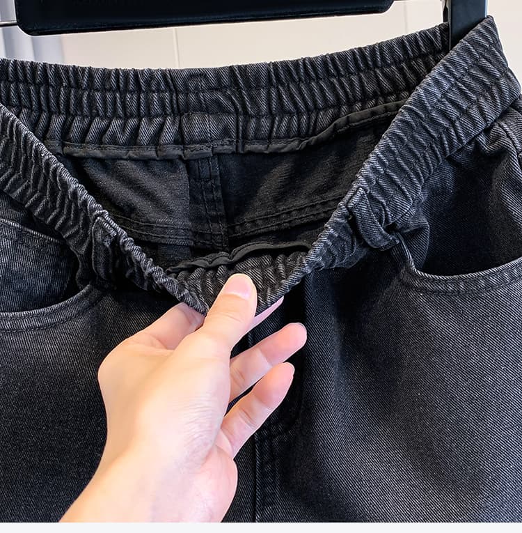 실사 가을 빅 사이즈 허리밴드 루즈핏 좁은 에디션 스트레이트 데님 여성 긴 바지 지방 mm 슬림해 보이는 높은 허리 바지 상세 이미지 15