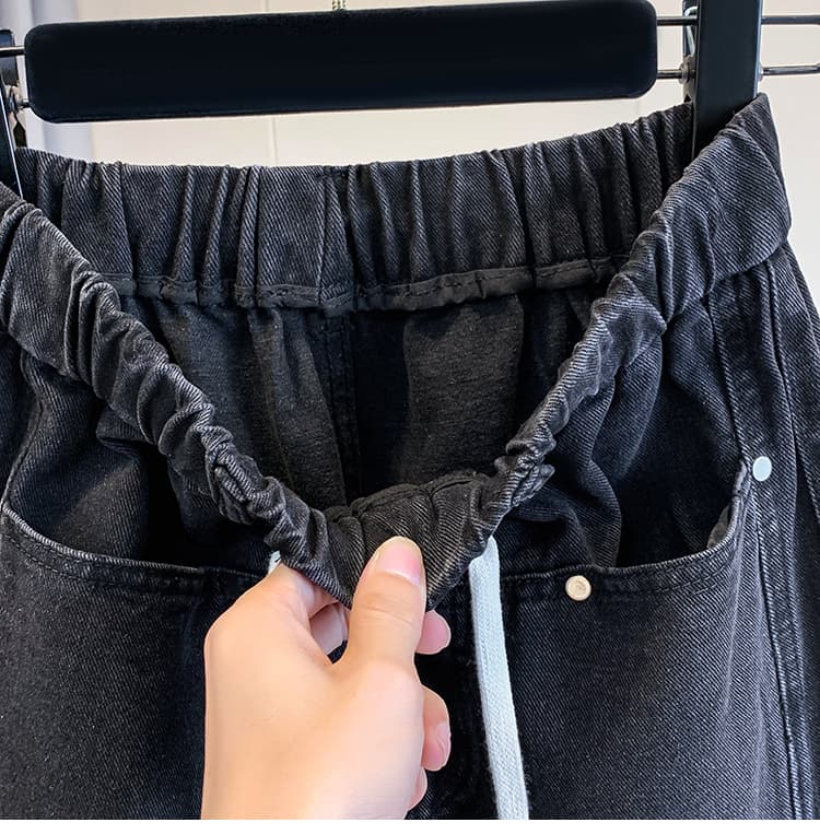 실사 가을 새로운 허리밴드 빅 사이즈 청바지 여성 지방 mm 와이드 에디션 표지 고기 슬림해 보이는 스트레이트 바닥 청소 바지 상세 이미지 12