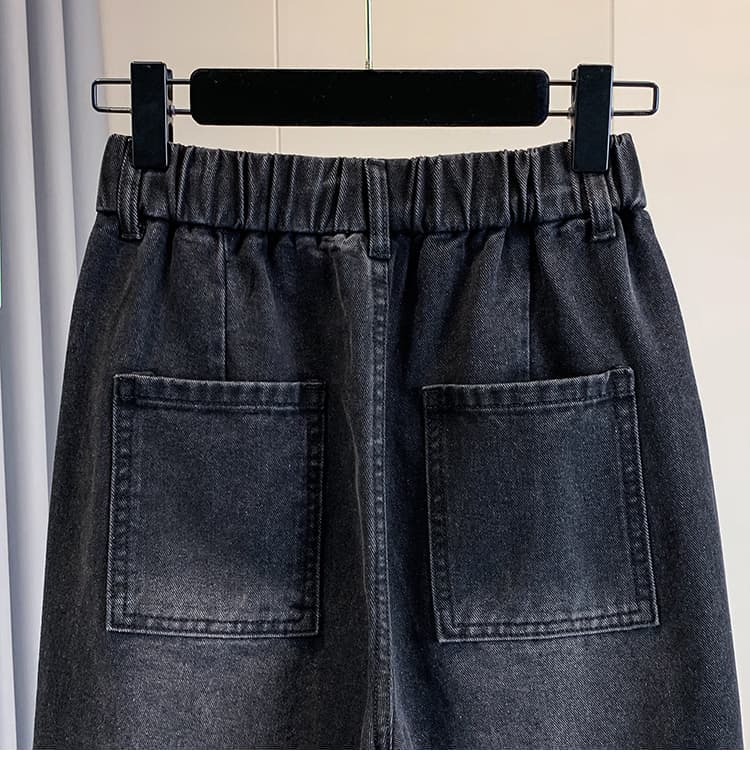 실사 가을 새로운 허리밴드 빅 사이즈 청바지 여성 지방 mm 와이드 에디션 표지 고기 슬림해 보이는 스트레이트 바닥 청소 바지 상세 이미지 15