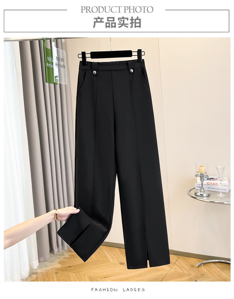 실사 가을 새로운 빅 사이즈 좁은 에디션 스트레이트 여성 긴 바지 지방 mm 루즈핏 슬림해 보이는 허리밴드 하이웨이스트 도루 센스 바닥 청소 바지 상세 이미지 9