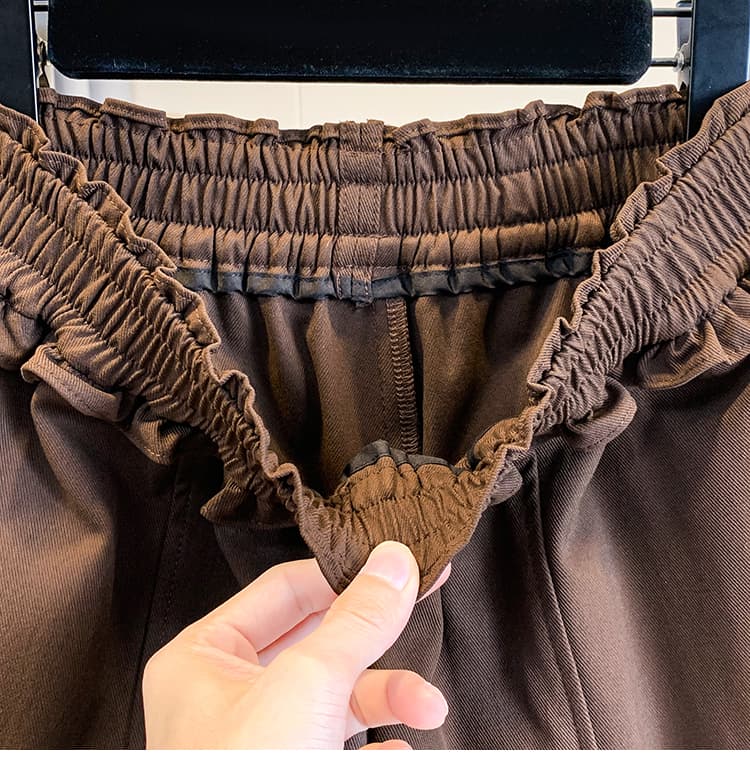 실사 가을 새로운 빅 사이즈 루즈핏 캐주얼 넓은 다리 모통이 칼 바지 지방 mm 디스플레이 수신 표지 배 한국 스타일 신축성 여성 긴 바지 상세 이미지 20
