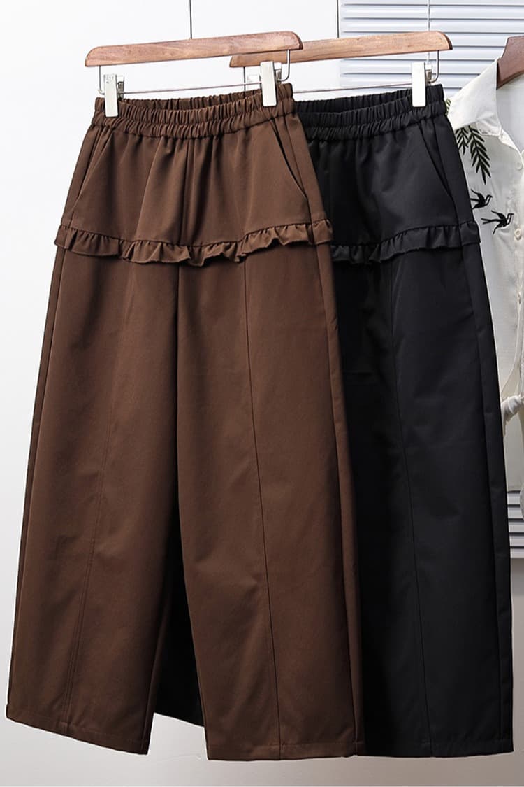 실사 가을 새로운 빅 사이즈 루즈핏 캐주얼 넓은 다리 모통이 칼 바지 지방 mm 디스플레이 수신 표지 배 디자인 센스 신축성 바지 이미지 6