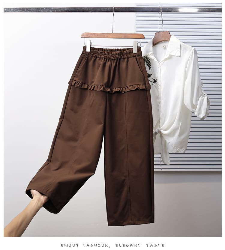 실사 가을 새로운 빅 사이즈 루즈핏 캐주얼 넓은 다리 모통이 칼 바지 지방 mm 디스플레이 수신 표지 배 디자인 센스 신축성 바지 상세 이미지 9