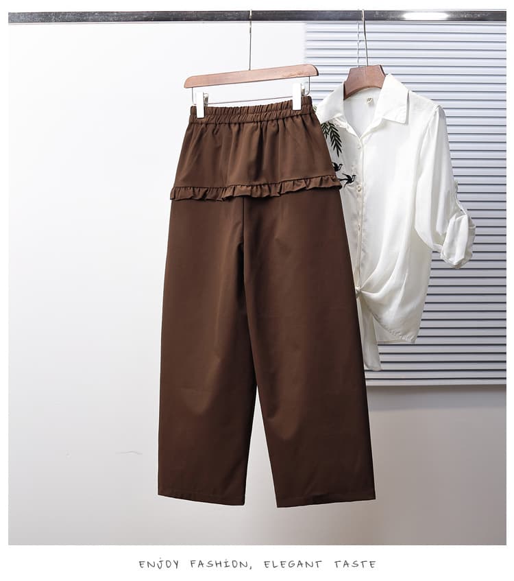 실사 가을 새로운 빅 사이즈 루즈핏 캐주얼 넓은 다리 모통이 칼 바지 지방 mm 디스플레이 수신 표지 배 디자인 센스 신축성 바지 상세 이미지 11