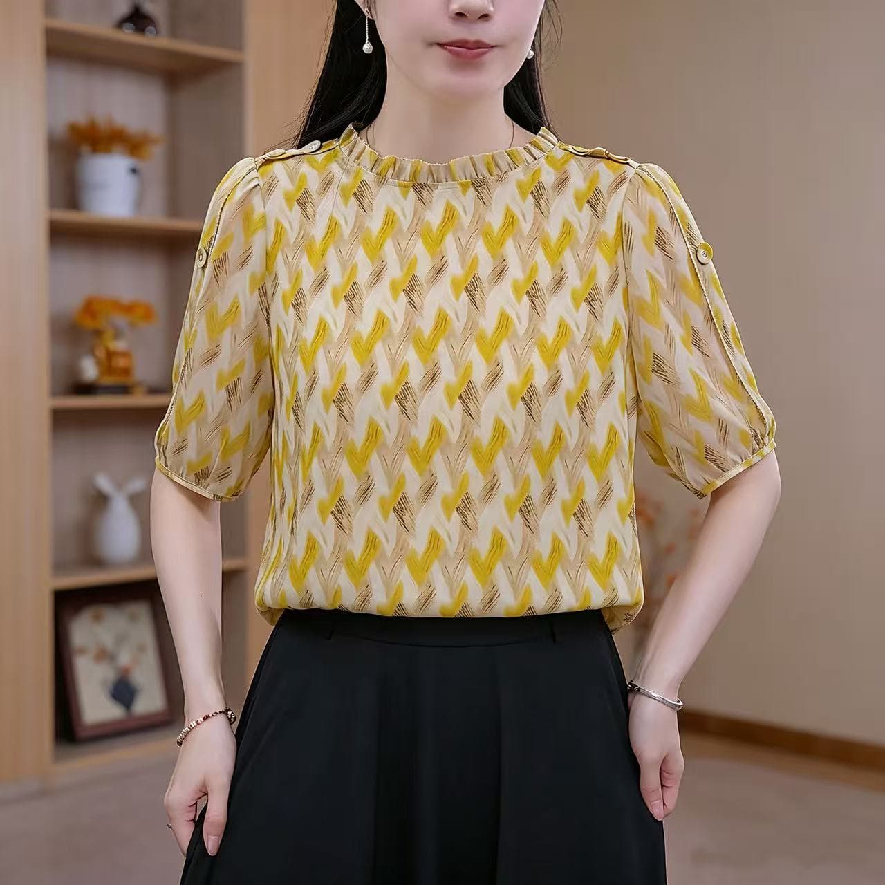 2026 여름 새로운 곰팡이 고리 꽃무늬 외국 가스 패션 다용도 여성 셔츠 루즈핏 슬림해 보이는 5 점 소매 맨위 상세 이미지 5