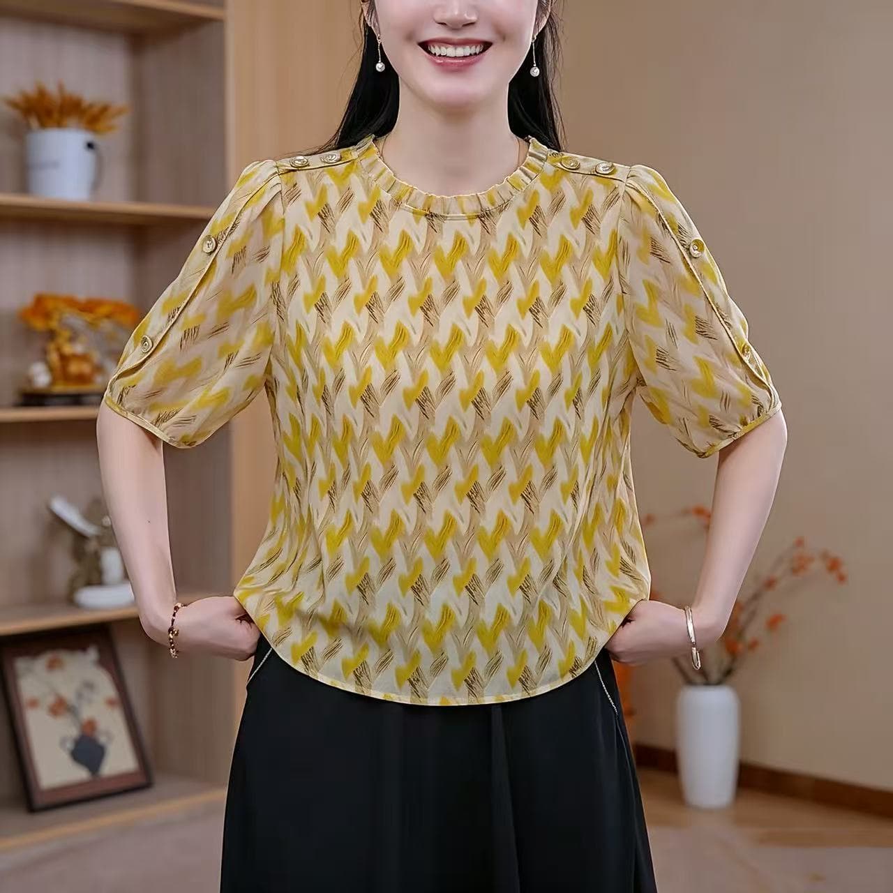 2026 여름 새로운 곰팡이 고리 꽃무늬 외국 가스 패션 다용도 여성 셔츠 루즈핏 슬림해 보이는 5 점 소매 맨위 상세 이미지 6