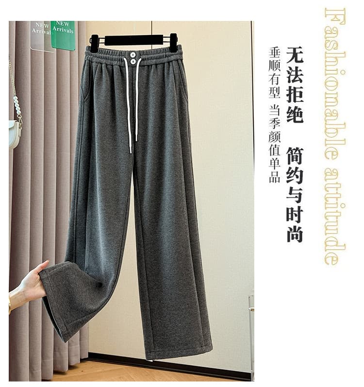 실사 빅 사이즈 통통한 여동생 봄 새로운 허리밴드 캐주얼 바지 스트레이트 모직 정장 바지 상세 이미지 4