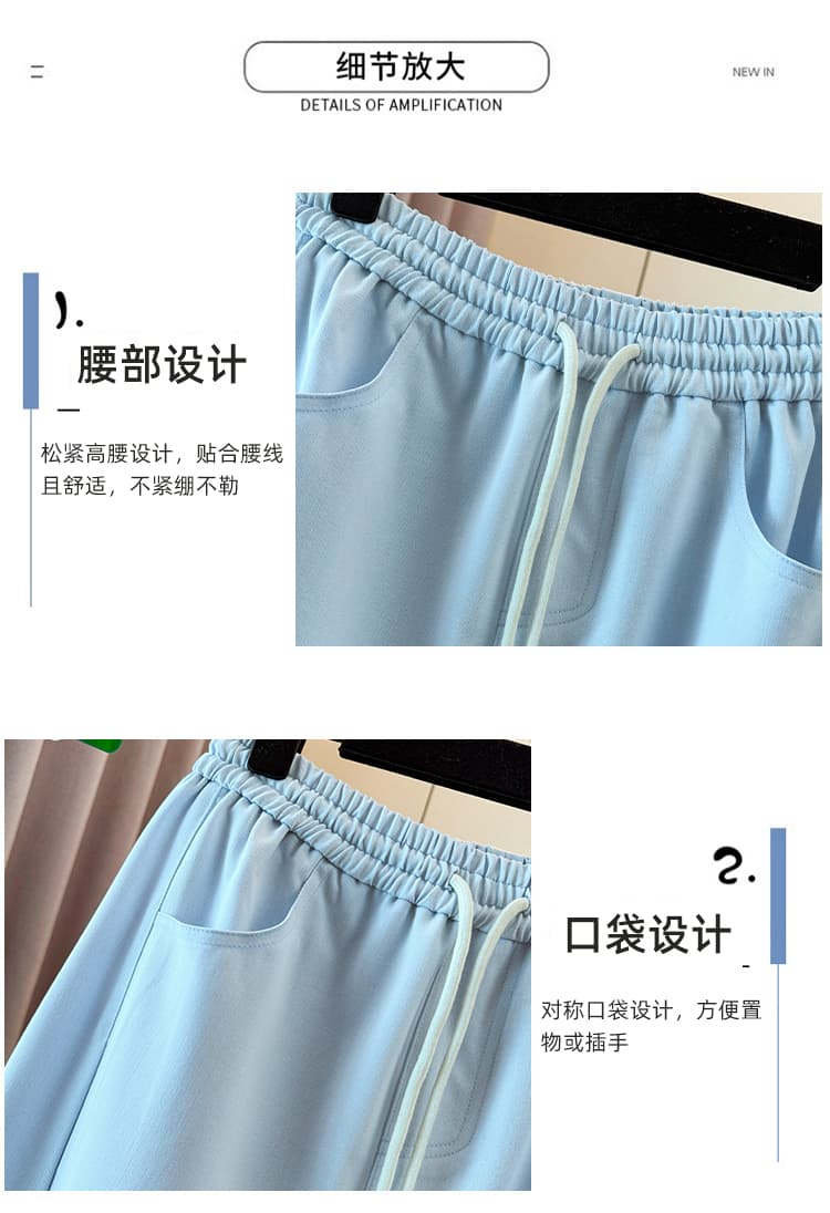 실사 빅 사이즈 통통한 여동생 하늘색 한 부서 5 점 데님 반바지 여름 허리밴드 슬림해 보이는 스트레이트 캐주얼 바지 상세 이미지 5
