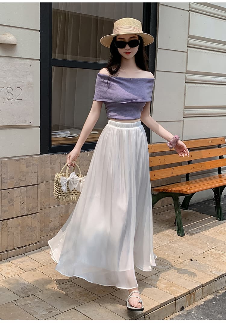 한 부서 부드러운 바람 깃발 원사 높은 허리 치마 2025 여름 새로운 슬림 와일드 한 마디 큰 진자 롱 스커트 여성 상세 이미지 26